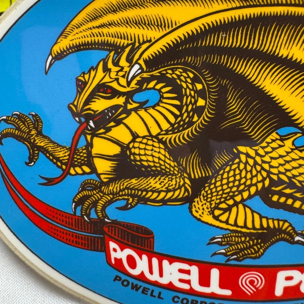 Vintage 1980 Powell Peralta Dragon Skateboard Sticker Blue Yellow Oval Decal